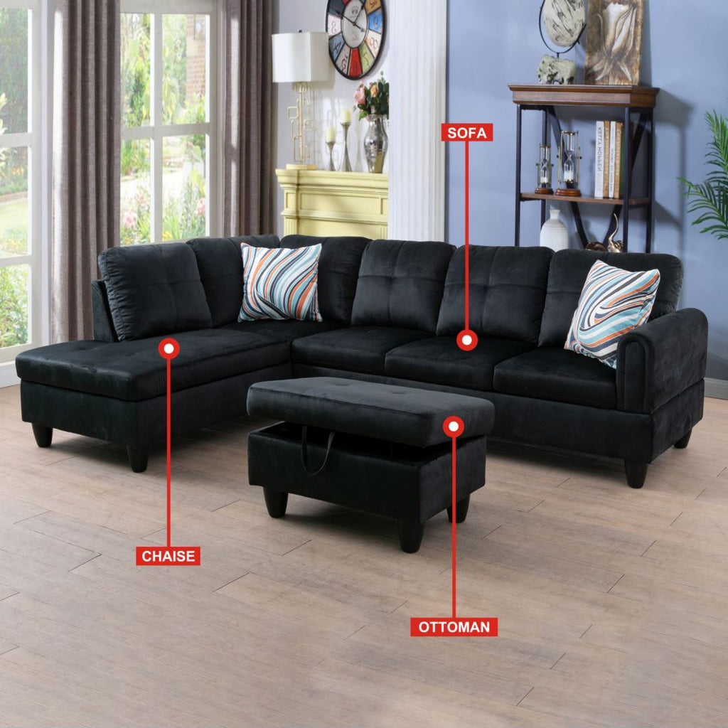 Black Flannel Sofa Set O96955