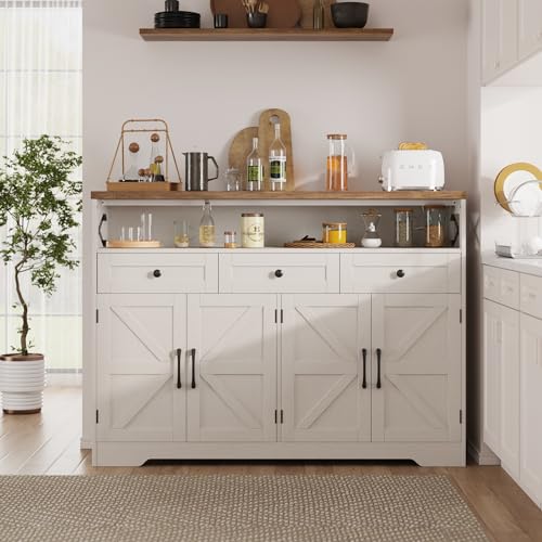 White Sideboard Buffet Cabinet with Drawers & Shelves D758
