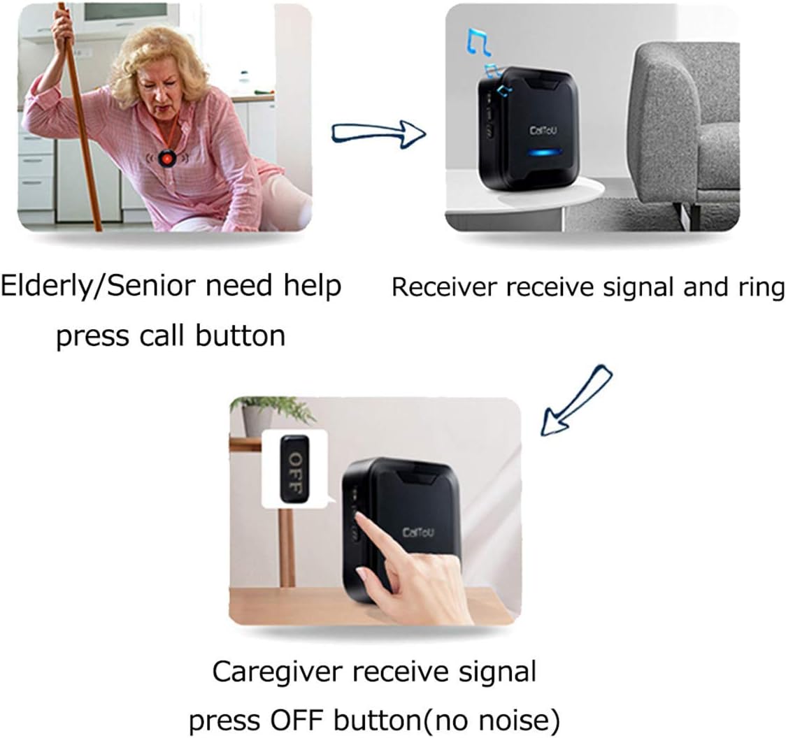 Wireless Nurse Alert System with 1 Portable Receiver + 3 SOS Waterproof Buttons K664