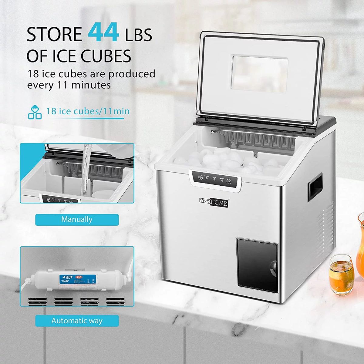 2 in 1 Countertop Ice Maker & Ice Shaver Machine, 33lbs/Day M37896