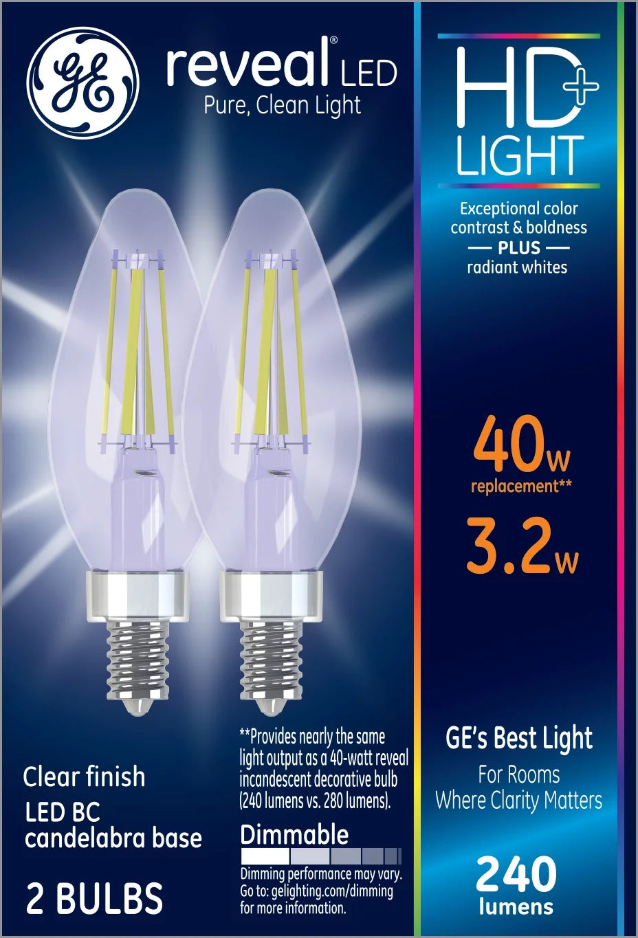LED Decorative Light Bulbs 40 watts Eqv Candelabra Base 2pk G188986