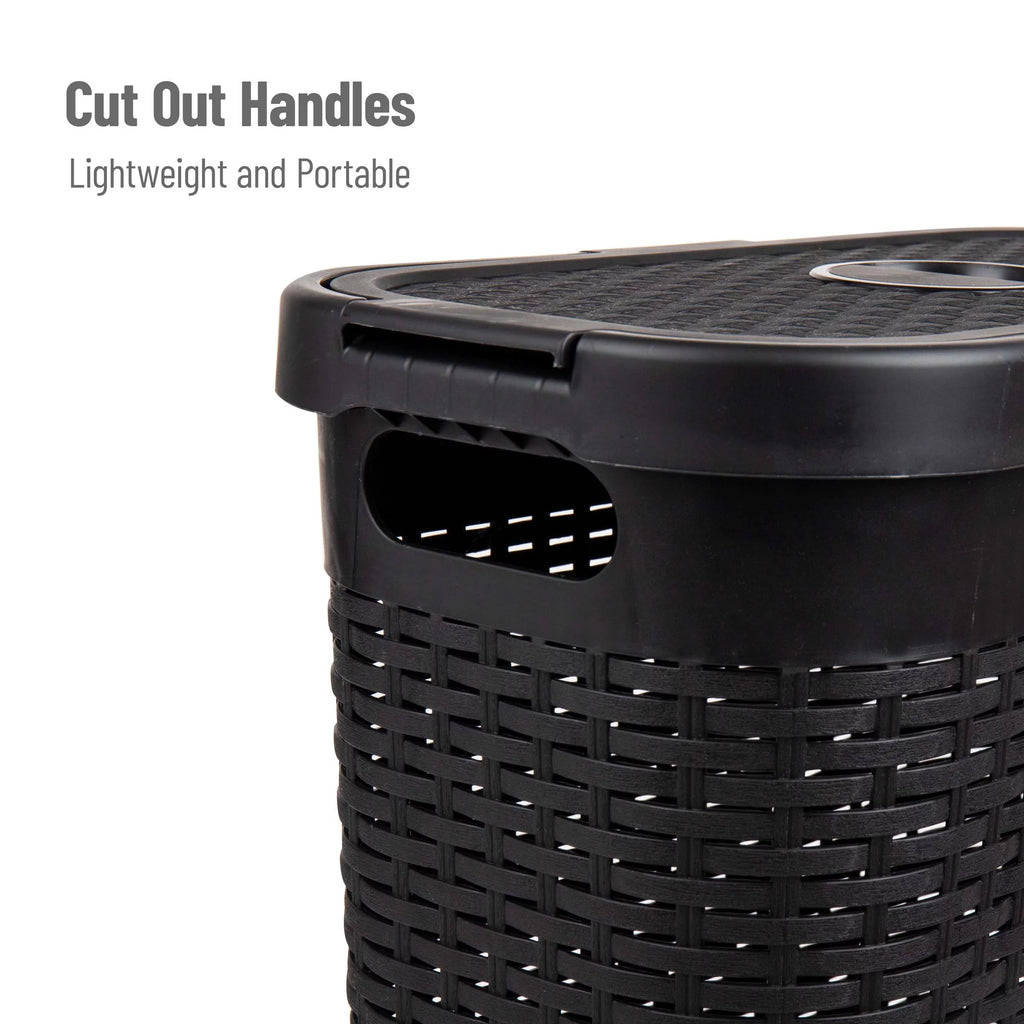40L Slim Laundry Hamper, Clothes Basket with Lid, Plastic, Set of 2, Black K314