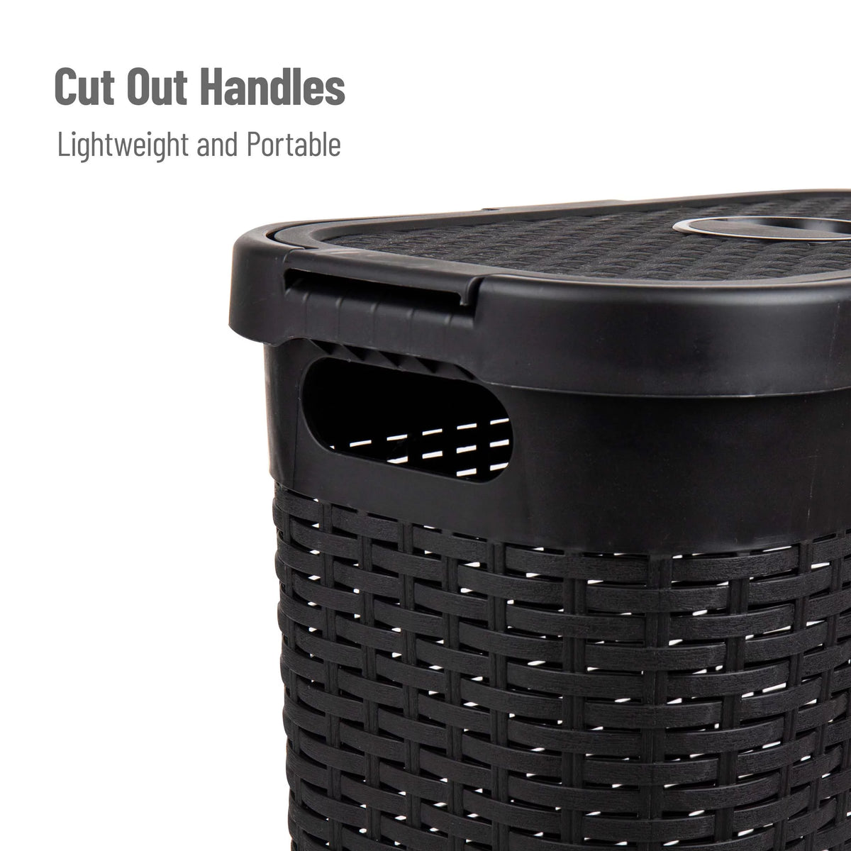 40L Slim Laundry Hamper, Clothes Basket with Lid, Plastic, Set of 2, Black K314