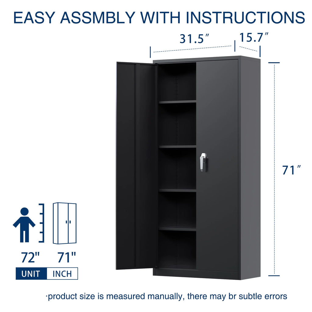 Black Metal Storage Cabinet with 4 Adjustable Shelves K65074