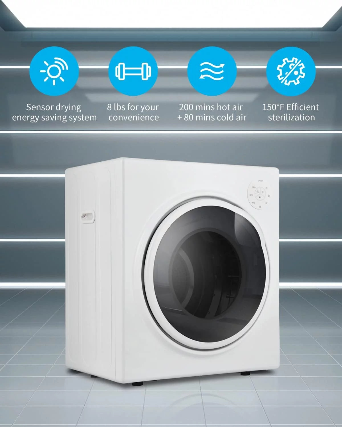 White 13lbs Portable Clothes Dryer with Stainless Steel Tub M1619