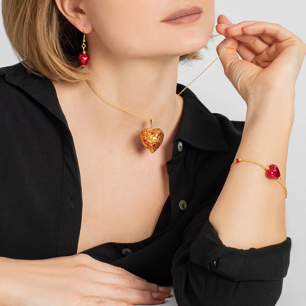 Ruby Red Murano Glass Heart Bracelet G25829