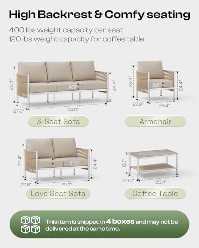 Aluminum HDPE Rope 5 Piece Patio Furniture Set with Coffee Table A877