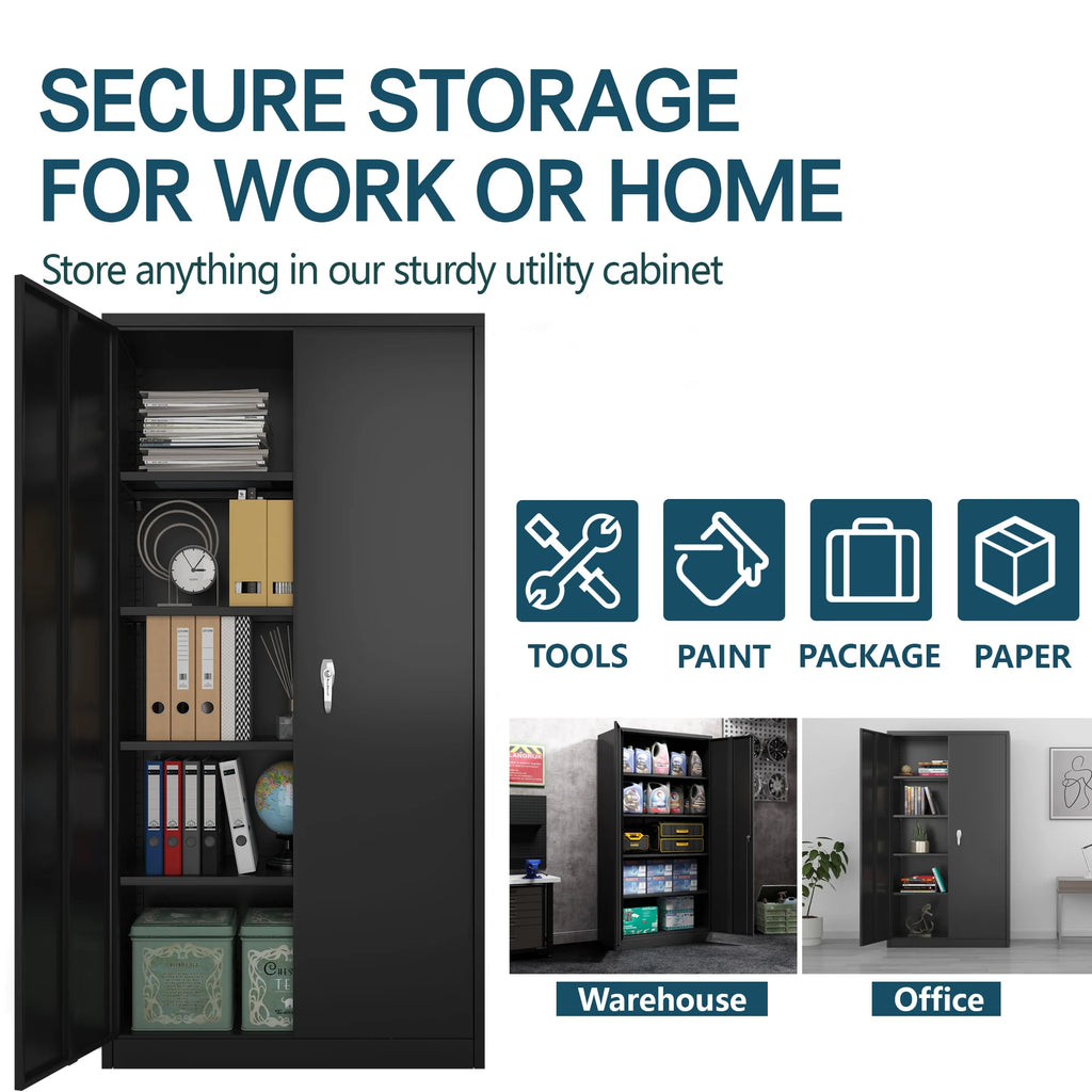 Black Metal Storage Cabinet with 4 Adjustable Shelves K65074