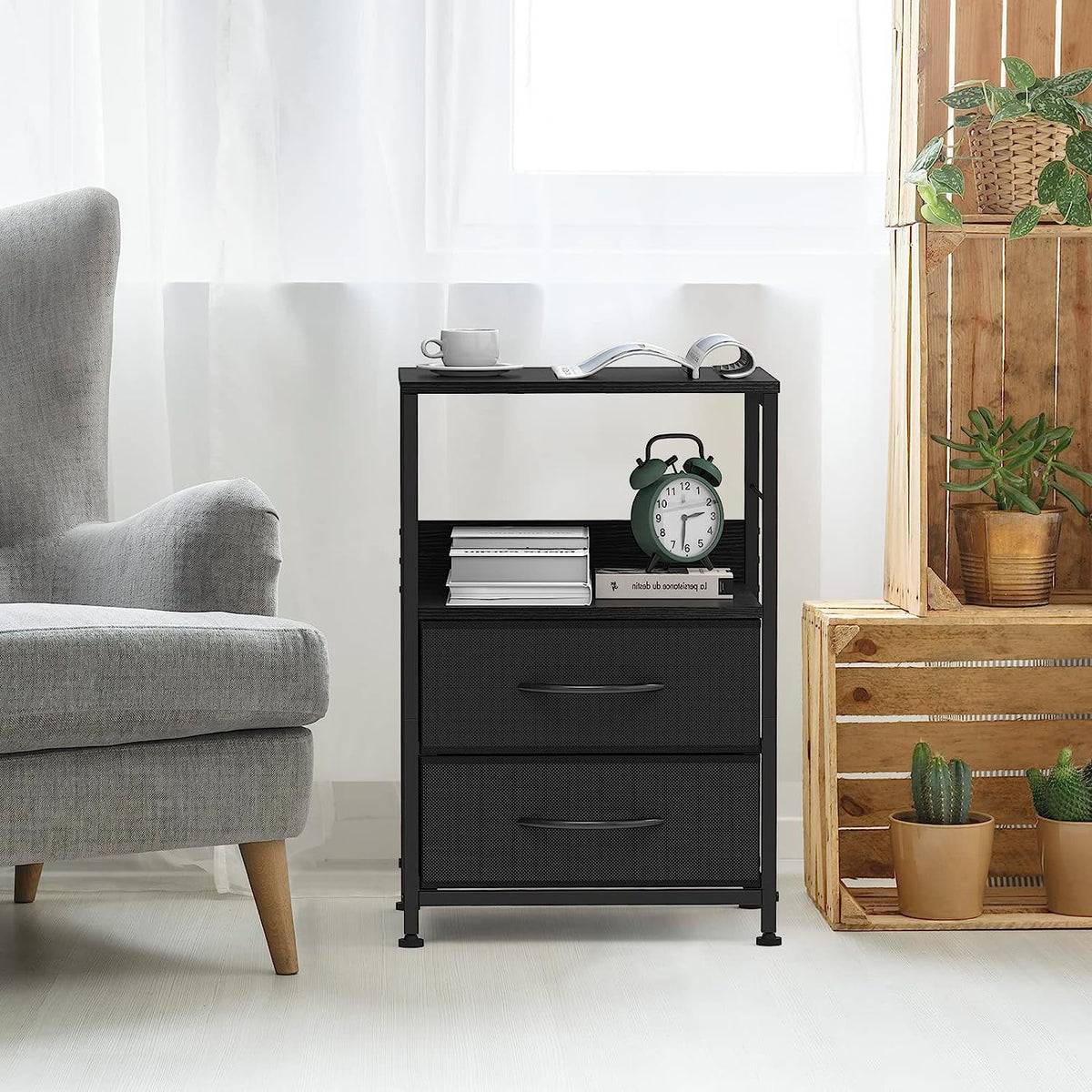 Brown Wood Nightstand with 2 Drawers and Open Shelf C988042