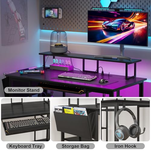 Brown Gaming Desk with LED Lights and Power Outlets P537271