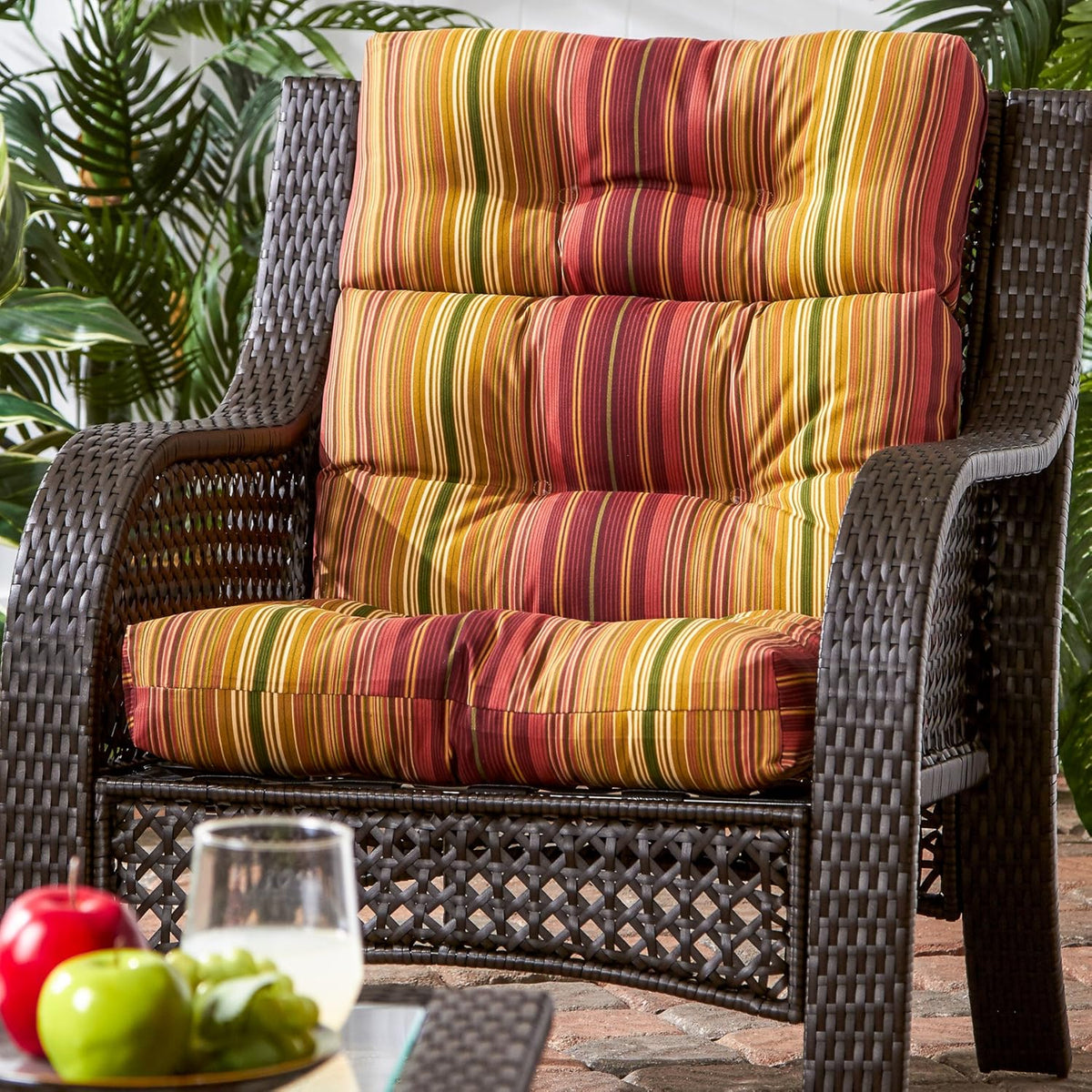 Outdoor 44 x 22-inch High Back Chair Cushion, Set of 1, Cinnamon Stripe L208