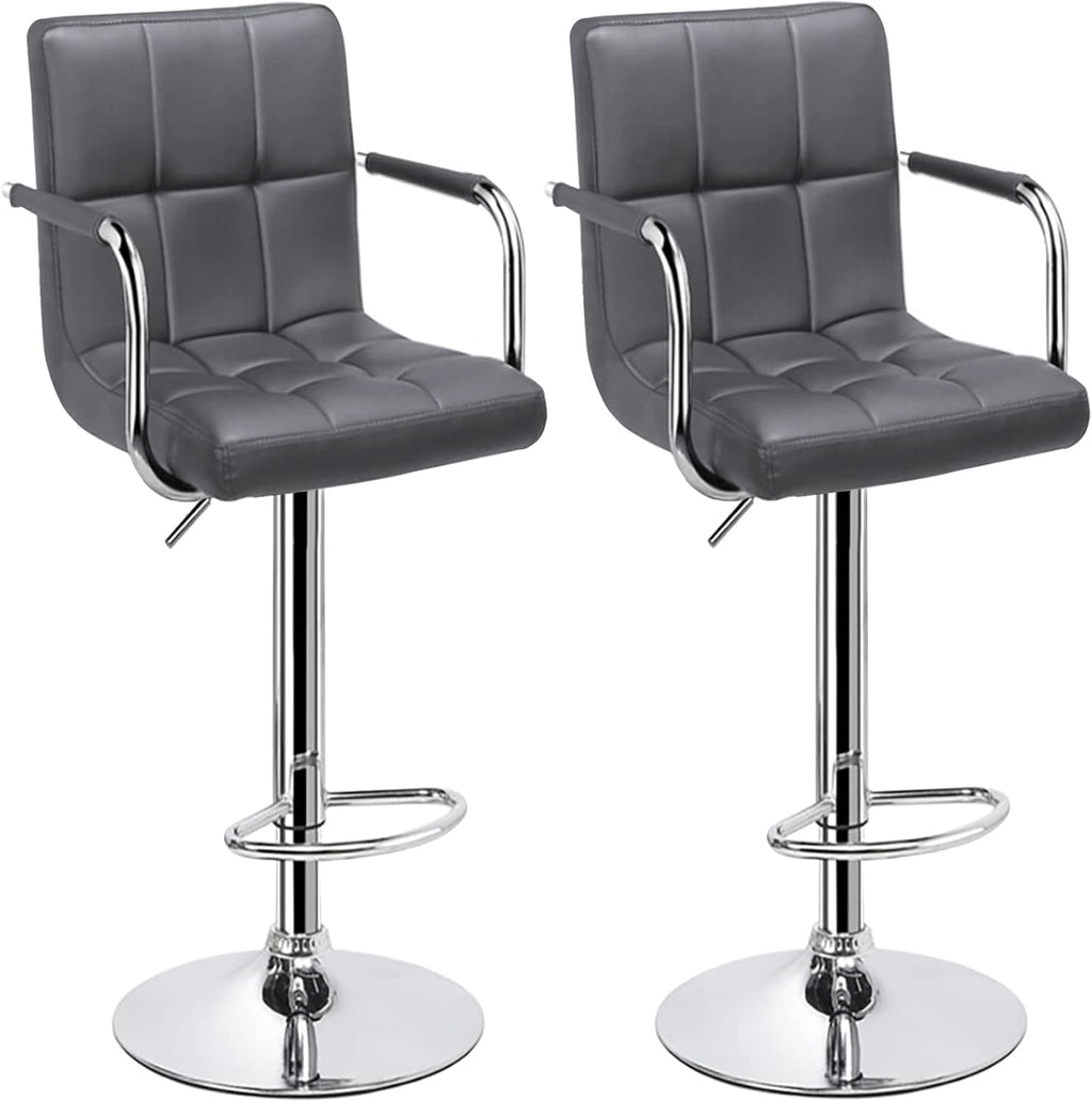 White Set of 2 Swivel Adjustable Bar Stools with Arms V1217