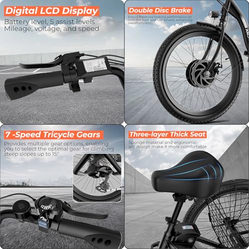 350W Electric Tricycle 24" Folding 3 Wheel Electric Bike with Rear Basket G925