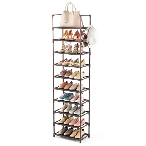 10 Tiers Tall Shoe Rack 20-25 Pairs Narrow Shoe Shelf Black X291135