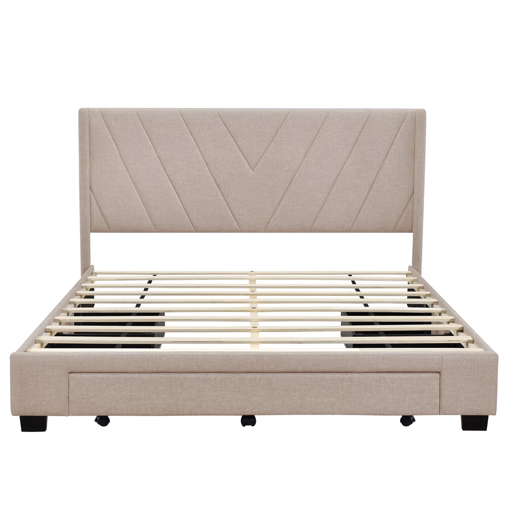 Beige Queen Size Upholstered Storage Bed Frame N749176
