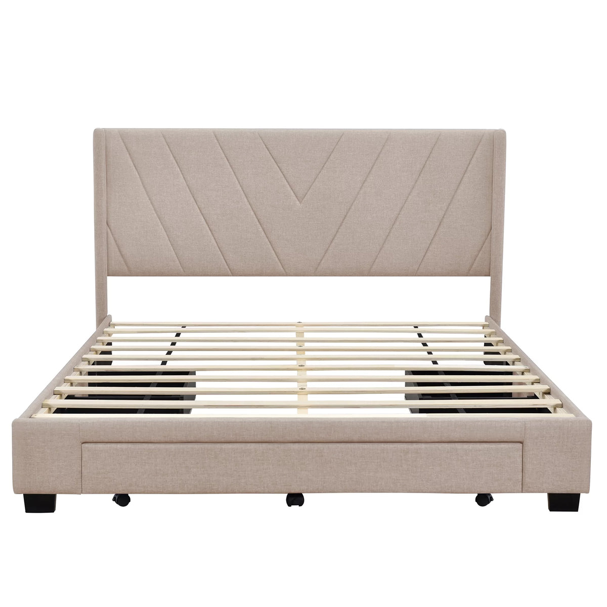 Beige Queen Size Upholstered Storage Bed Frame N749176