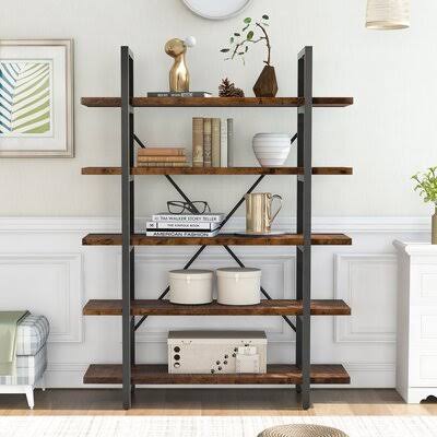 Industrial Bookcase with Rustic Wood and Metal Frame Q477