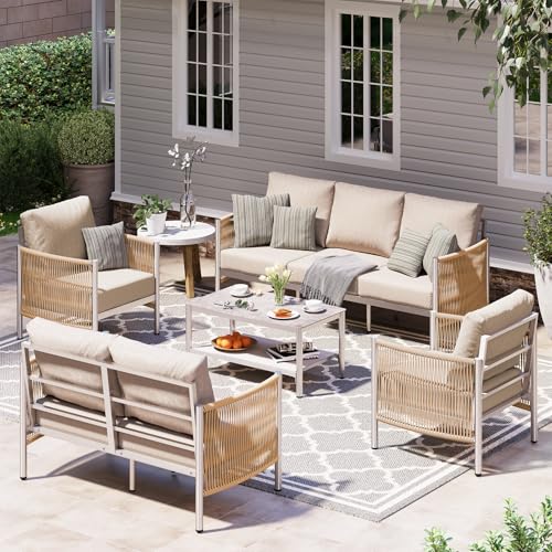 Aluminum HDPE Rope 5 Piece Patio Furniture Set with Coffee Table A877