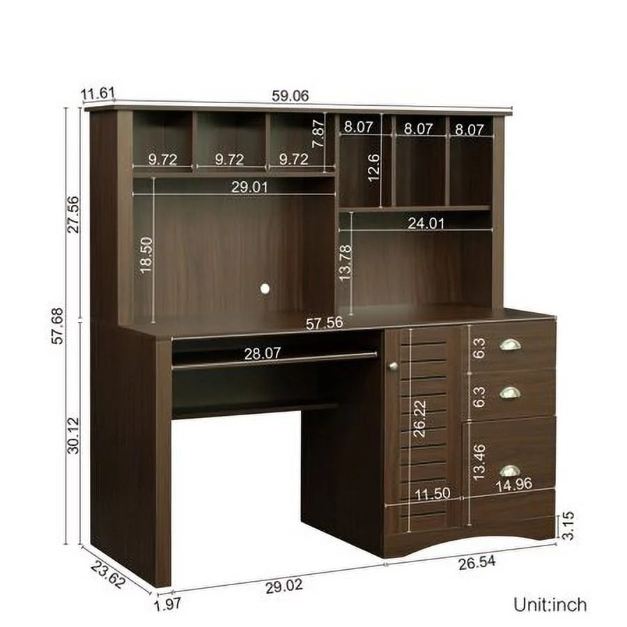 Computer Desk with Drawers & Bookshelf K84112
