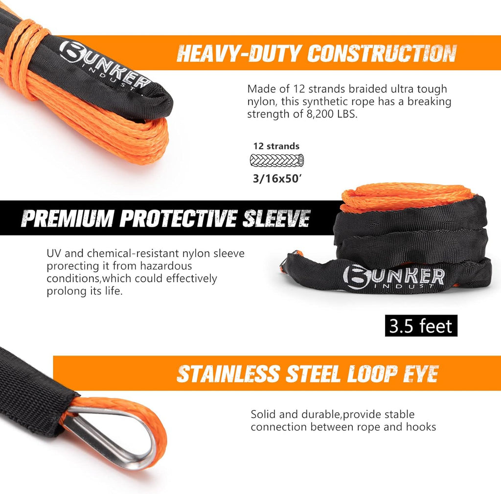 Synthetic Winch Rope Kit 3/16 x 50' 8200 LBS Orange Pack of 2 K31613