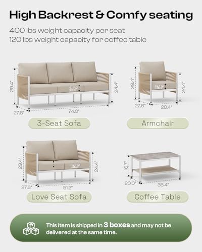 Aluminum HDPE Rope 5 Piece Patio Furniture Set with Coffee Table A877