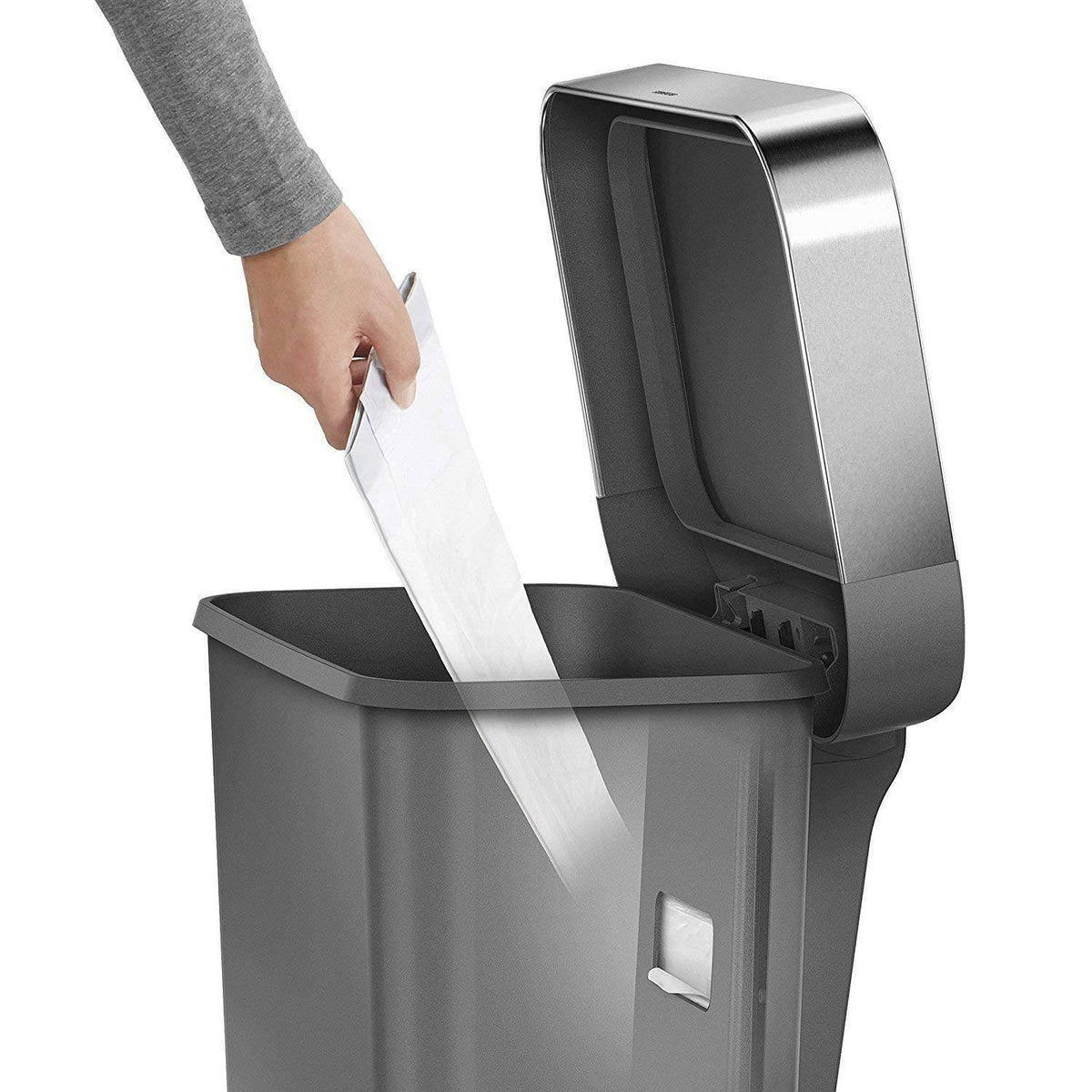 Gray 11.9 Gal Rectangular Plastic Steel Trash Can with Flip Lid and Foot Pedal C4419