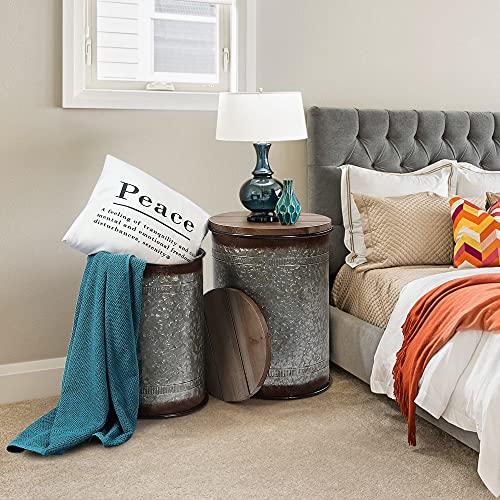 Galvanized Metal Storage Ottoman Side Table P18198