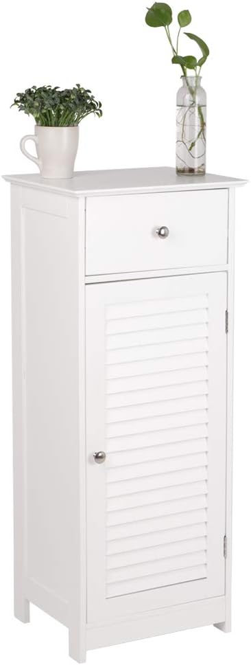 White Single Drawer Floor Cabinet with Door Storage Shelf B791617
