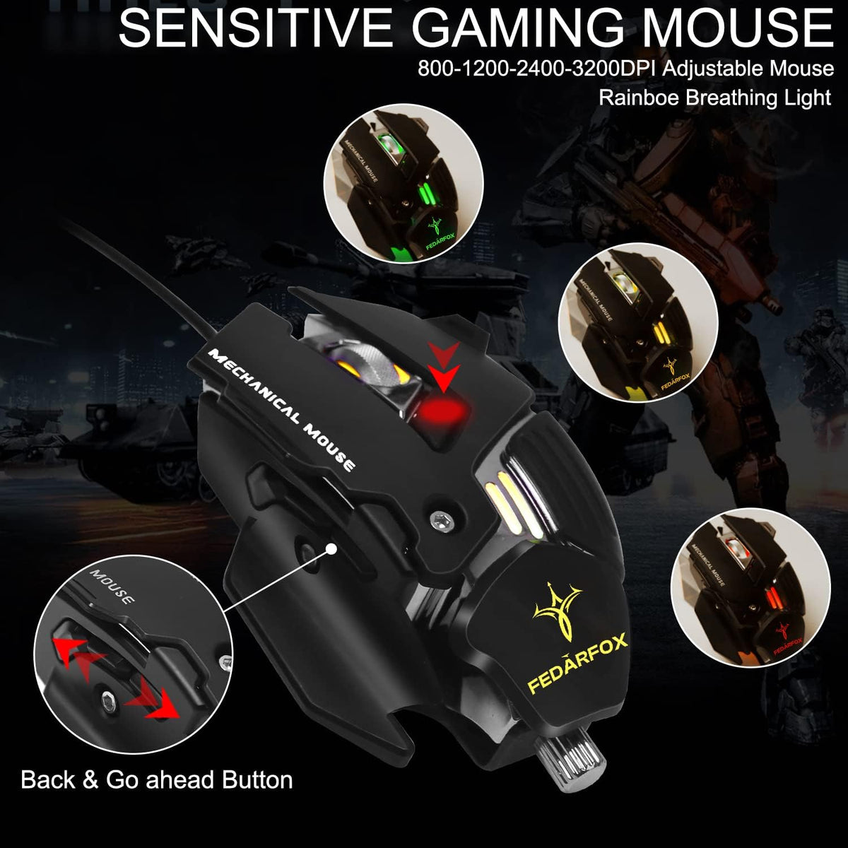 Wired Rainbow Led Backlit Gaming Keyboard and Mouse Combo J86082