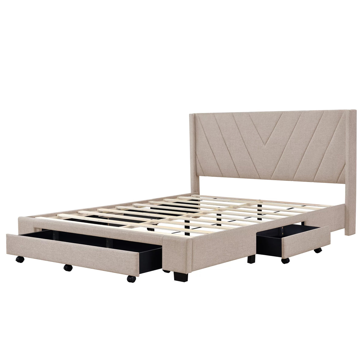 Beige Queen Size Upholstered Storage Bed Frame N749176