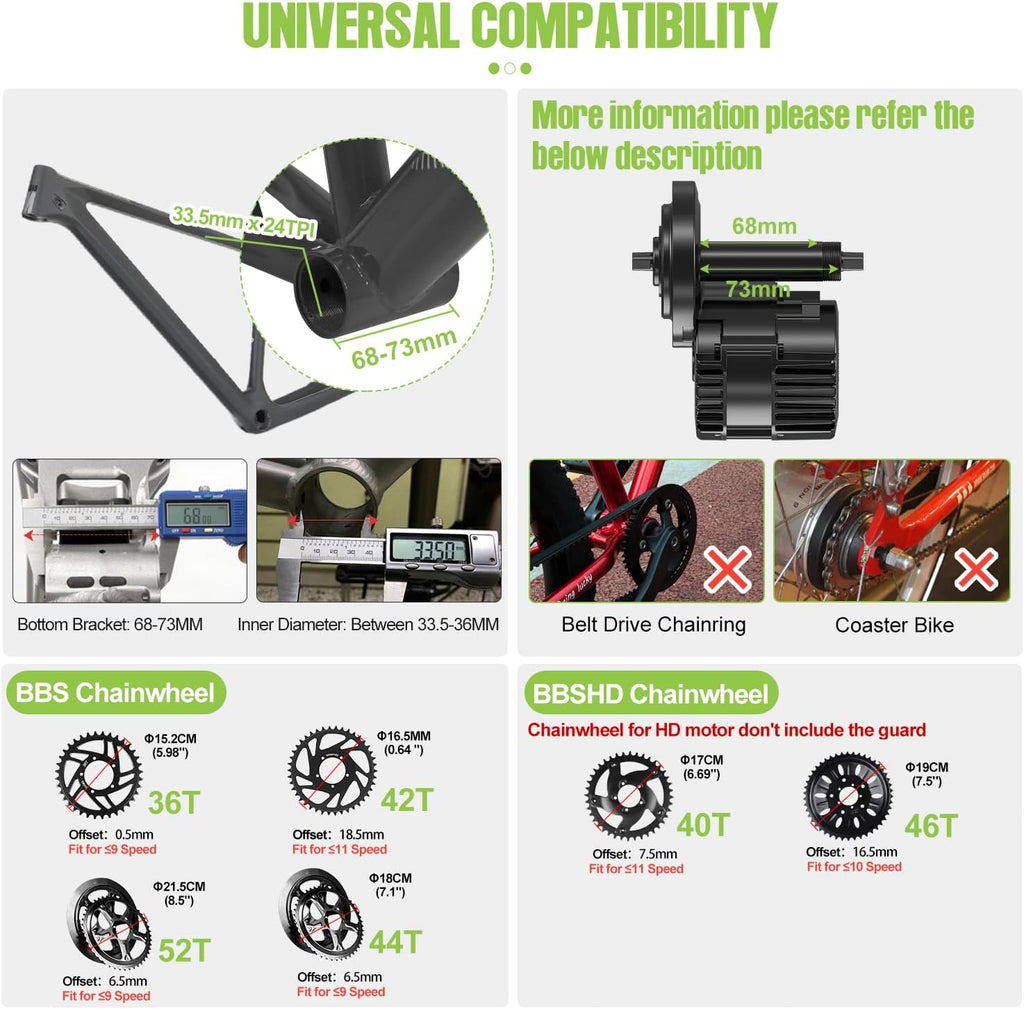 48V 750W Mid Drive Ebike Conversion Kit with 42T Chainring and 800S Display S191