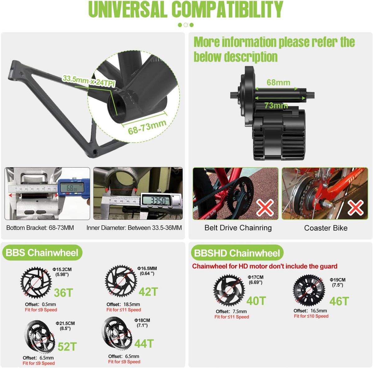 48V 750W Mid Drive Ebike Conversion Kit with 42T Chainring and 800S Display S191