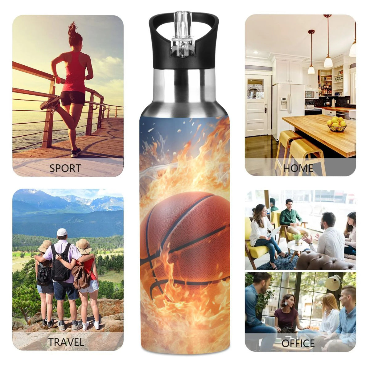 Stainless Steel Insulated Thermos Vacuum Flask Water Bottle with Straw Lid P9804