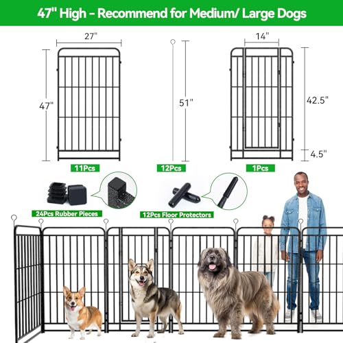 Heavy Duty 12 Panels Dog Playpen 47" Height Snowy Black C2616