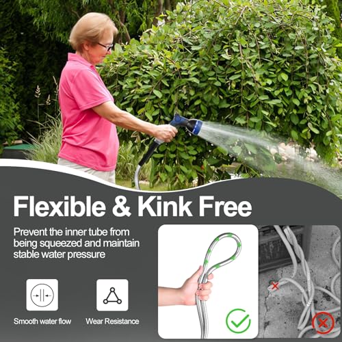 50ft 304 Stainless Steel Garden Hose with Nozzles U4876