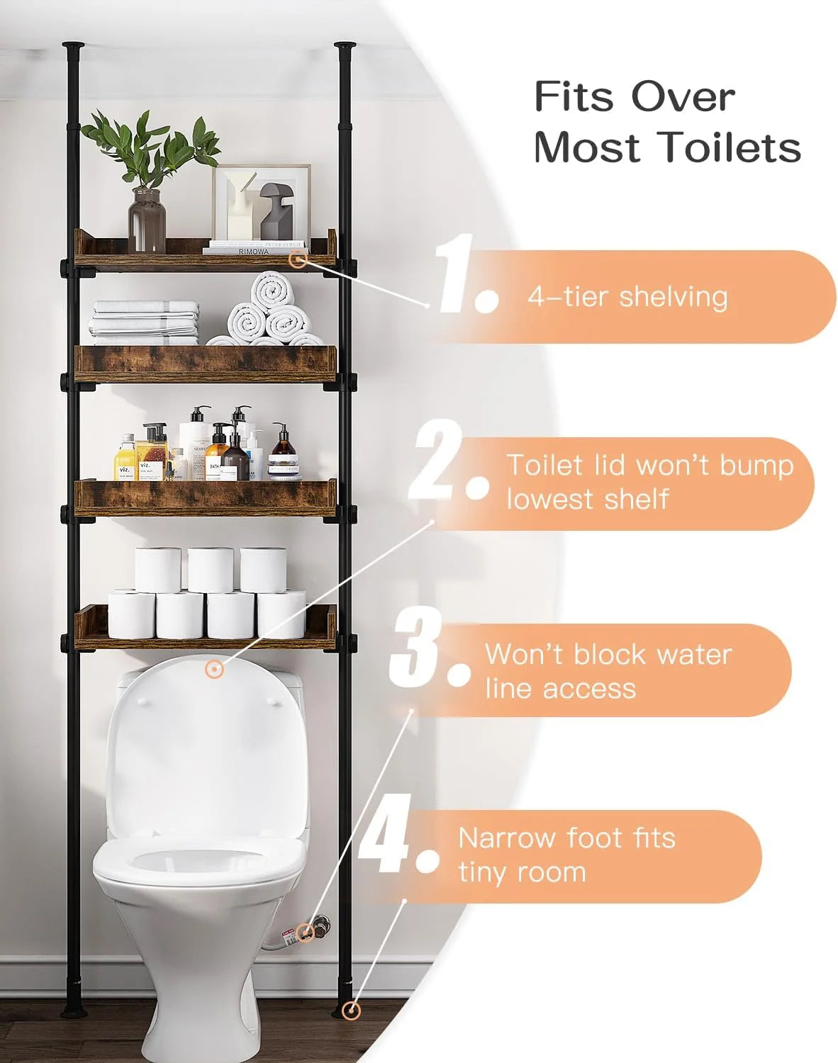 4-Tier Adjustable Wood Bathroom Storage Shelves G304