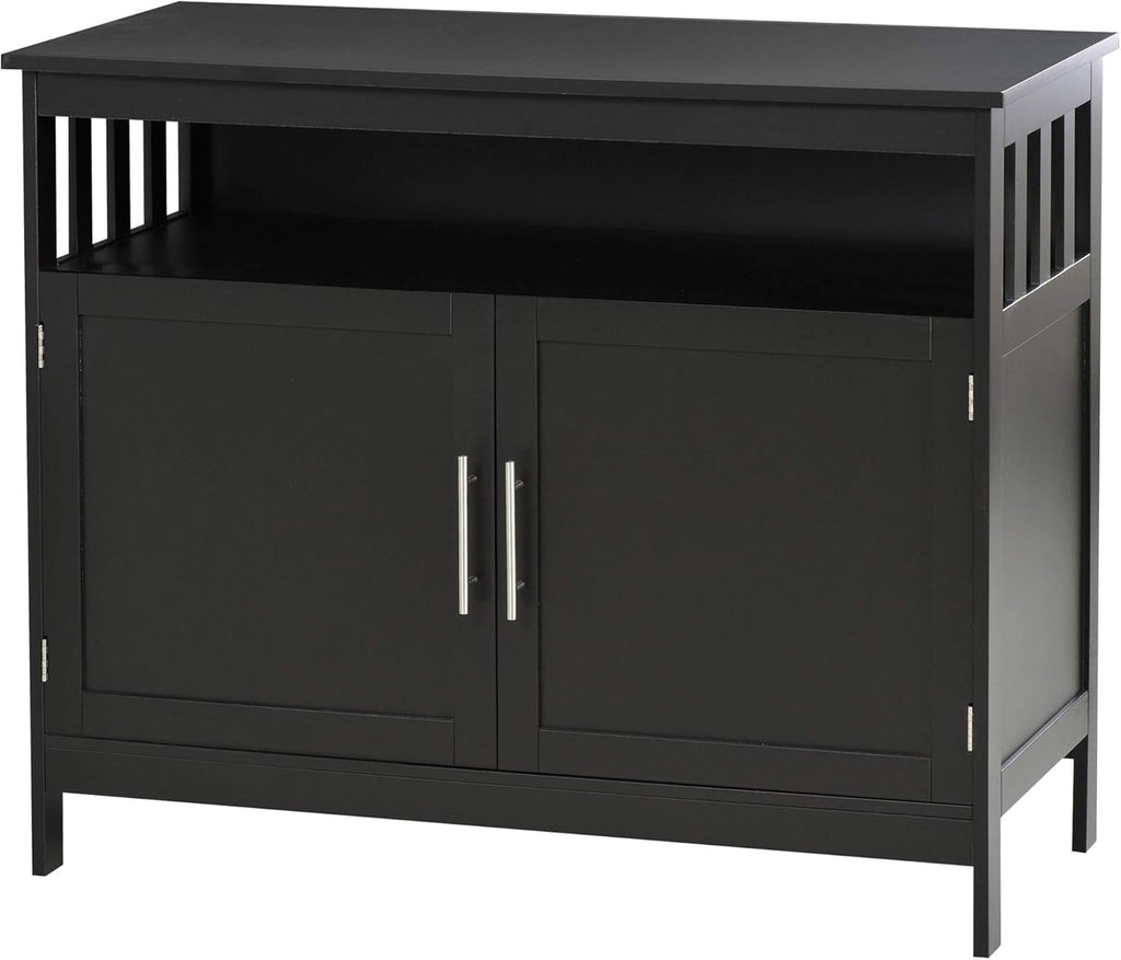 Black Kitchen Console Table with 2-Level Cabinet and Open Shelf W20522