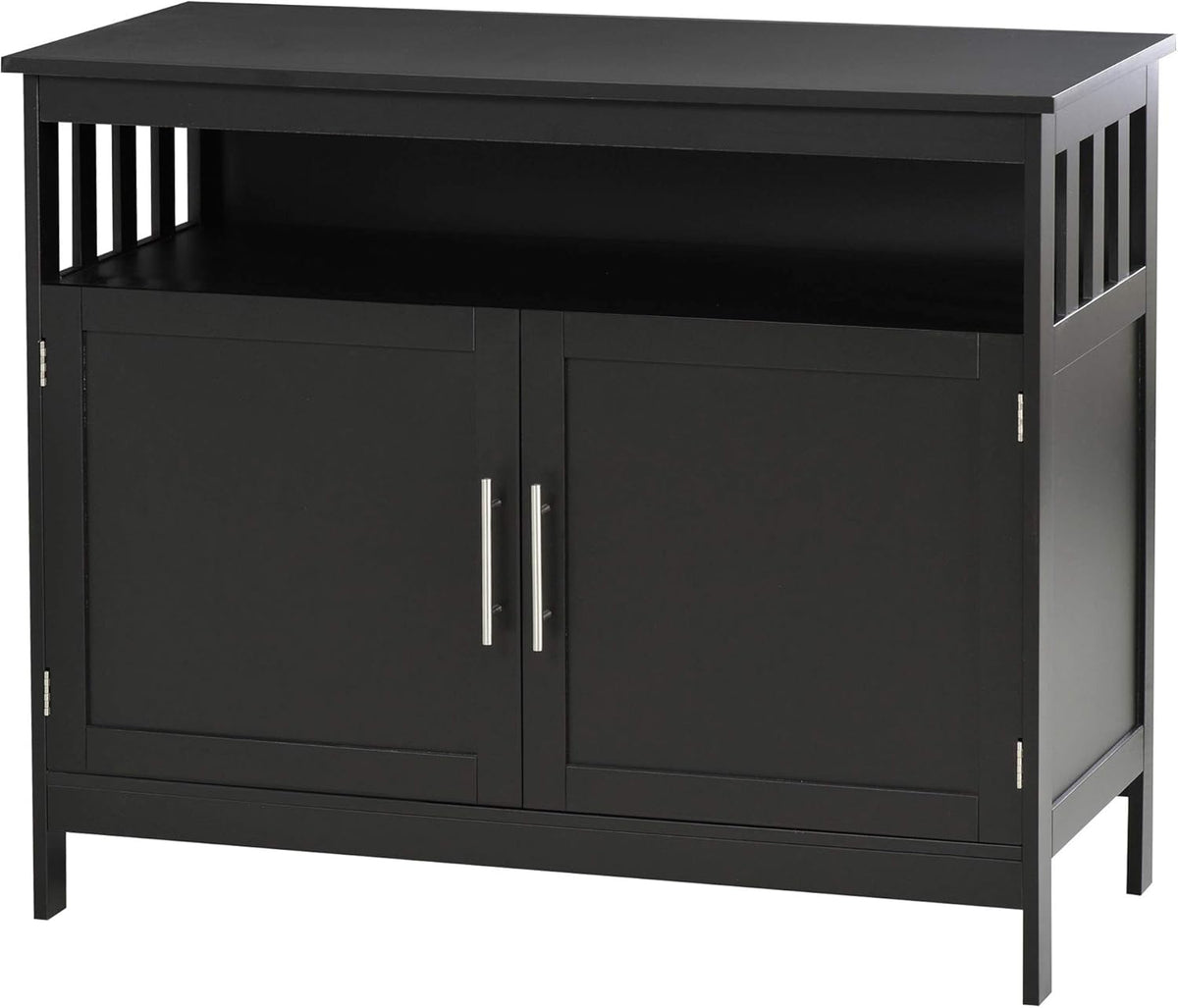 Black Kitchen Console Table with 2-Level Cabinet and Open Shelf W20522