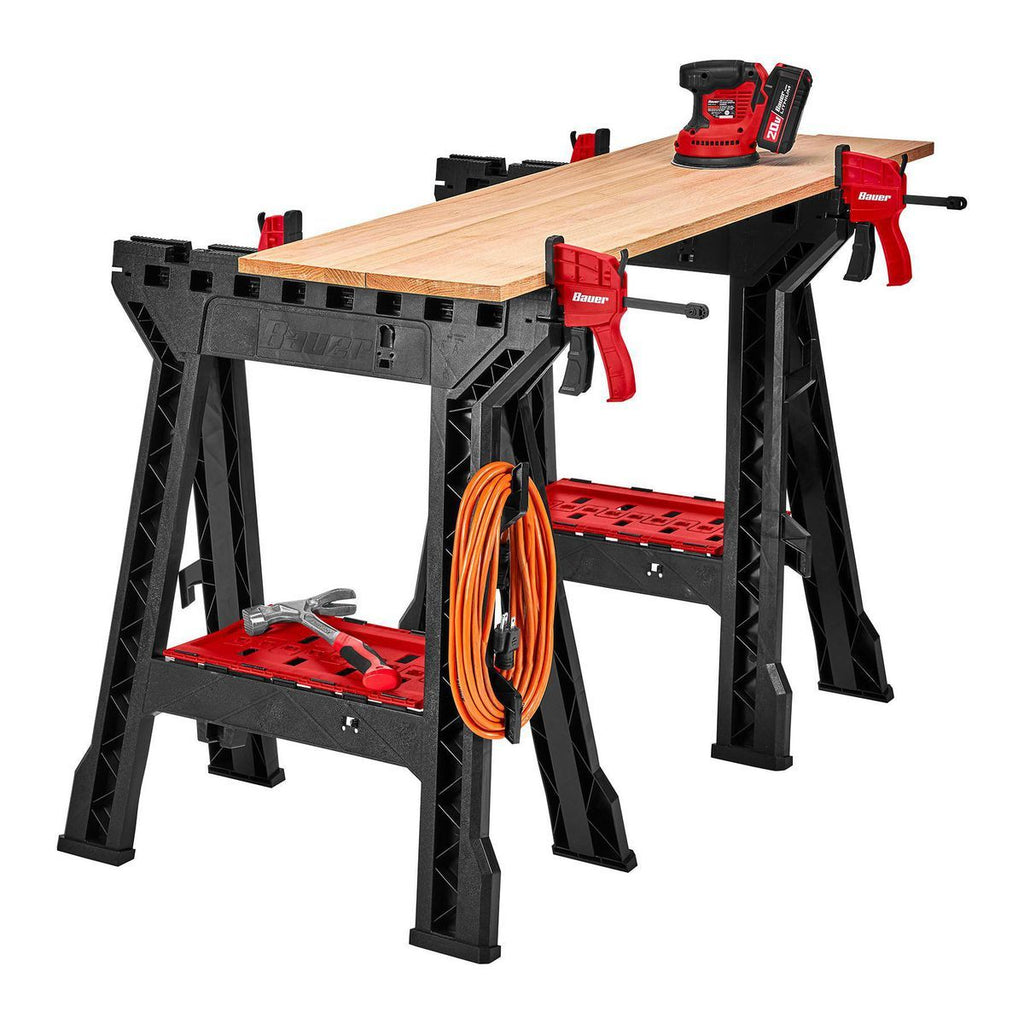 Polypropylene Folding Sawhorse with Bar Clamp, 500 lb. Capacity E504972