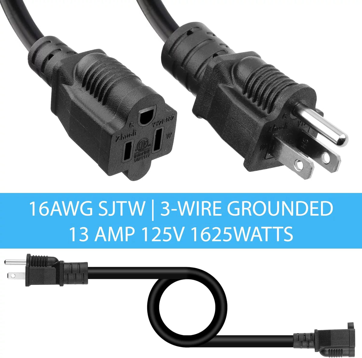 50 Feet 16AWG 13A 3 Prong Extension Cord with Safety Cover P537840