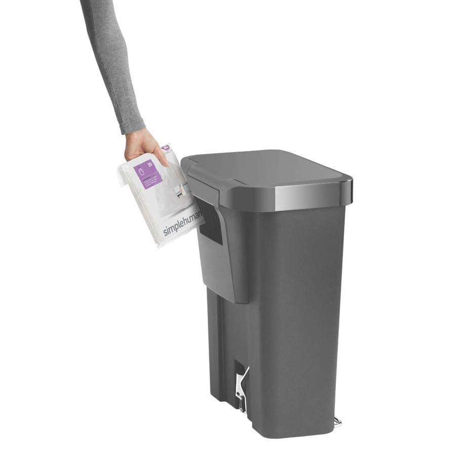 Gray 11.9 Gal Rectangular Plastic Steel Trash Can with Flip Lid and Foot Pedal C4419