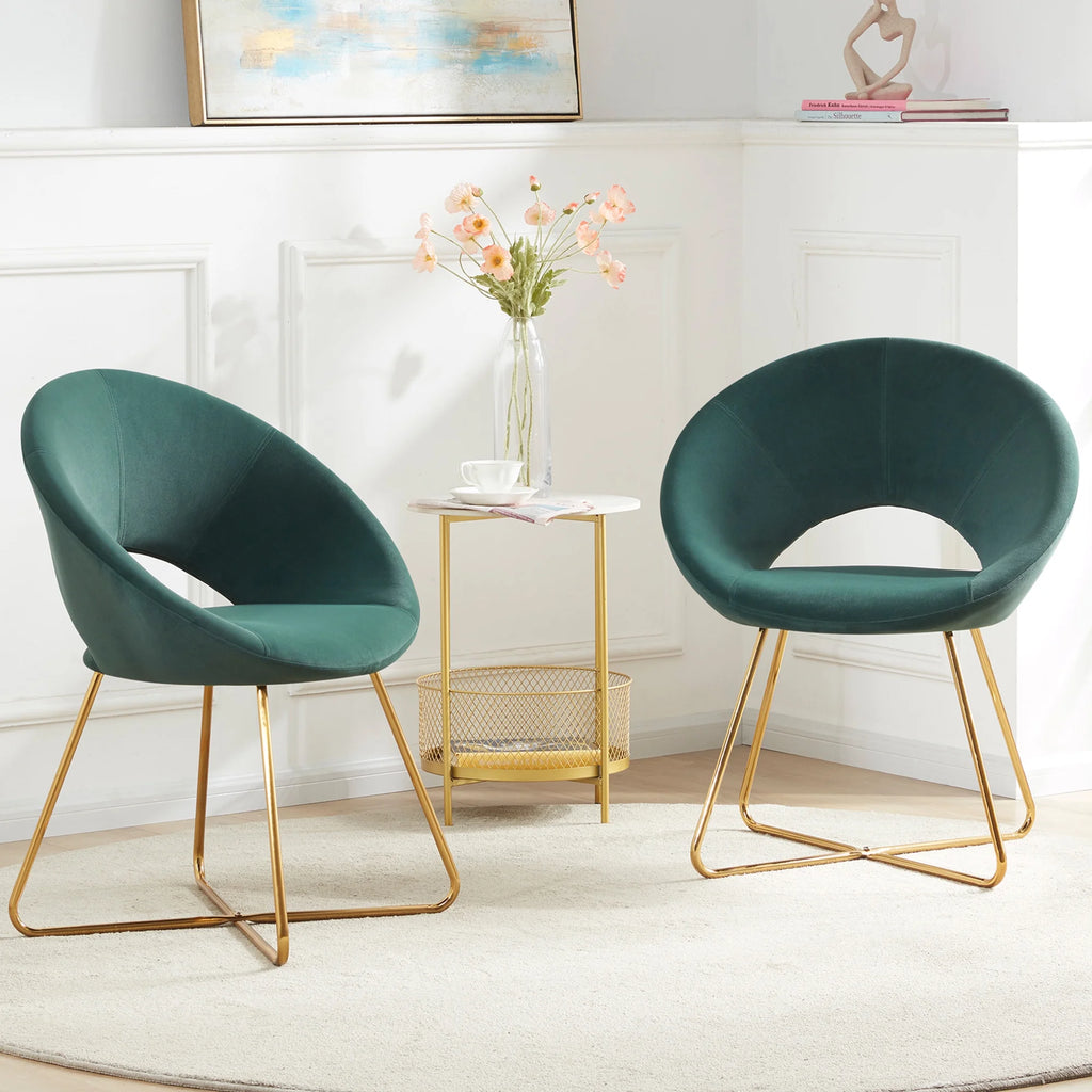 Set of 2 Velvet Accent Chair with Golden Metal Base U112503