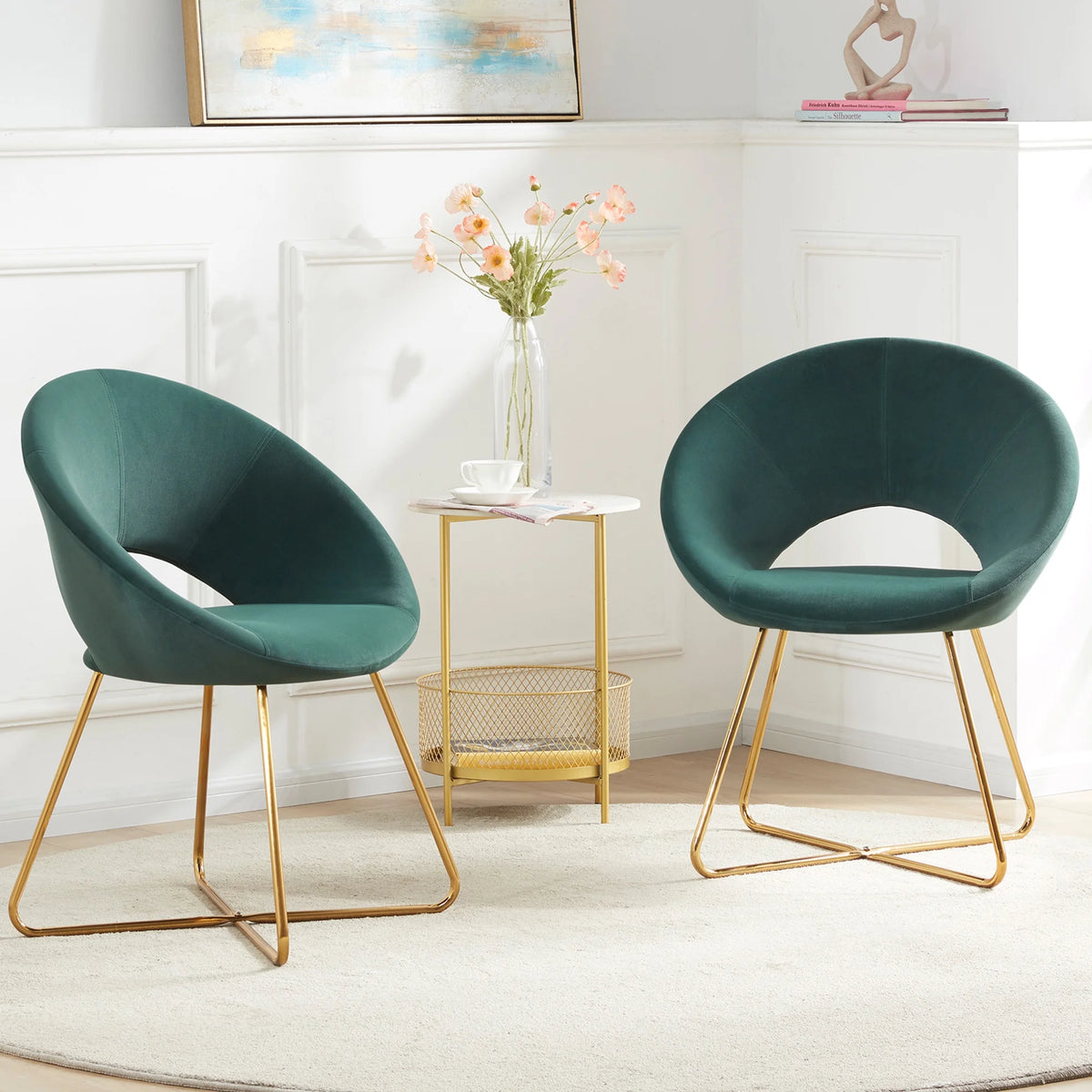 Set of 2 Velvet Accent Chair with Golden Metal Base U112503