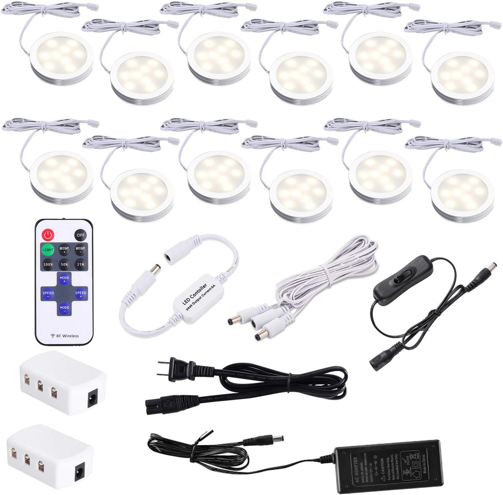 12 kit Warm White Plug in LED Puck Lights with Remote Control L93132