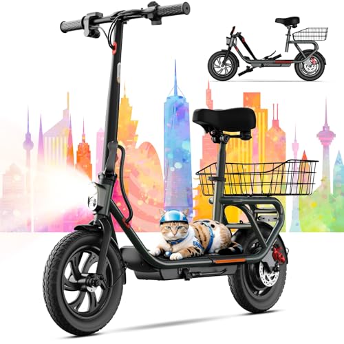 Electric Scooter with Seat, 12" Pneumatic Tire, Foldable V6831