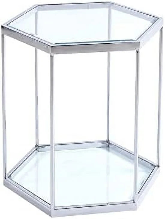 20 inch Tempered Glass End Table with Stainless Steel Frame A195