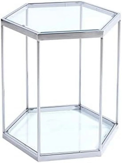 20 inch Tempered Glass End Table with Stainless Steel Frame A195