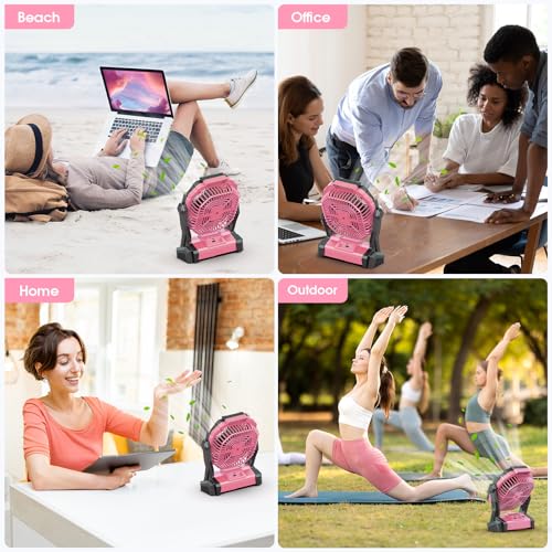 Portable Rechargeable Fan 20000mAh with LED Lantern Pink W190