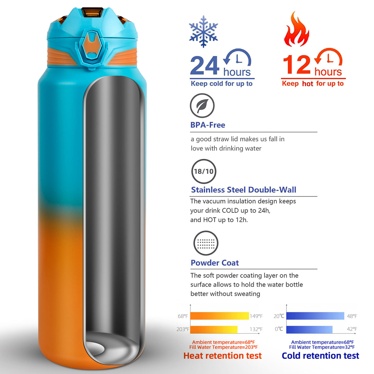 16 oz Insulated Stainless Steel Water Bottle with Filter J8829