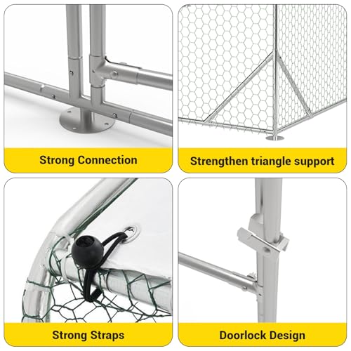 Large Metal Chicken Coop with Run, 9.8×13.1×6.6ft Walk-in Poultry Cage with Cover S531516